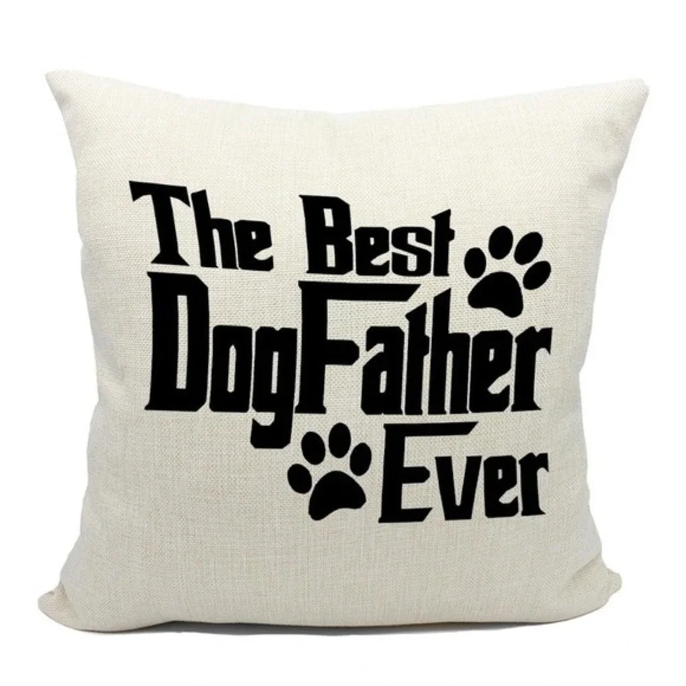 The Best DogFather Ever‎ Throw Pillow Cover Cream Linen Pet Lover Gift Square